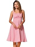 Allegra K Vintage Sleeveless Dress for Women's Plaid Ruched Summer A-Line Flowy Midi Dresses Red M