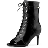 Allegra K Women's Lace Up Peep Toe Stiletto Heel Ankle Boots Black 5 UK/Label Size 7 US