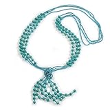 Avalaya 3 Strand Turquoise/Light Blue Crystal Bead Long Necklace with Tassel/90cm L/14cm Tassel