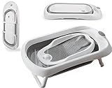 Baby Bath Tub with Bath Stand, 81 x 40 x 24 cm, Ergonomic Baby Bath with Foldable Bath Stand, Foldable Bathtub with Non-Slip, Folding Bathtub for Newborns ，Grey