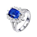 Art Deco Cluster Ring, Silver Anniversary Ring 18K White Gold Flower 1 4.08CT VVS Lab Sapphire with H White Natural Diamond Halo S 1/2 Valentine
