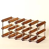 Classic 15 bottle Oak stained wood and galvanised metal wine rack ready assembled