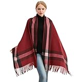 Longwu Women Soft Cashmere Wool Scarf Large Pashminas Shawl and Wrap Warm Stole Blanket Wine Red