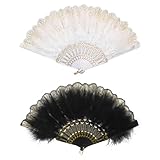 Namvo Pack of 2 Women's Fan Feather 1920s Vintage Style Folding Handheld Feather Fan Folding Feather Fan for Party Costume Decoration