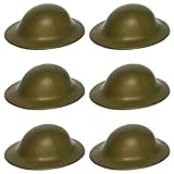 HENBRANDT 6 x Adult Green British Army Soldier Helmet Military Brodie Style WW1 WW2 Tommy Helmet Shrapnel Tin Hat Home Guard One Size Halloween Fancy Dress Accessories for Men and Women
