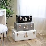 Metal Storage Trunks - Set Of 3, White, Grey & Black - Lockable Chests With Stackable Design - Bedroom, Living Room, Toy Box & Blanket Organiser