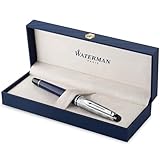 Waterman Expert Fountain Pen | Metal & Blue Lacquer | Chiselled Cap | Stainless Steel Medium Nib | Blue Ink | Gift Box