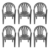 simpa Solana GREY Stackable Low Back Plastic Garden Chairs - Set of 6