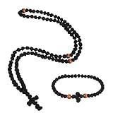 Mikovivi 2pcs Orthodox Prayer Ropes, Handmade Christian Orthodox Prayer Rope Bracelet & Necklace Set Greek Knot Bead Blessing Cross Pendant Gift