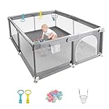 Baby Playpen for Babies and Toddlers, Durable Play Pen with Visible Breathable Mesh, Foam Protection, Easy to Assemble Infant Fence -128 ×128cm (Light Grey, 128 x 128cm)