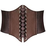 HANERDUN Lace-up Corset Elastic Cinch Belt Waist Belt Four Sizes, Brown, Medium