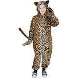 Wizland Kids Cheetah Onesie Costume,Boys and Girls Animal Outfits,One-Piece Hooded Flannel Leopard Fancy Dress 8-10 years