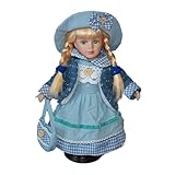 MagiDeal Porcelain Doll Ornament Birthday Gift for Kids Women Adorable Collectible Old Fashioned Ceramic Doll in Outfit Display Figure, Blue