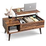 WLIVE Lift Top Coffee Table, 100cm Multifunctional Storage Table with Hidden Compartment, Convertible Dining & Workspace for Living Room, Rustic Brown