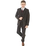 Vivaki Boys Brown Check Tweed Suit, 5pc, 8-9 Years, Regular Fit, Long Sleeve, Detailed Pocket, Dry Clean Only