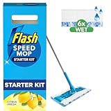 Flash Speedmop Wet Mop Floor Cleaner Starter Kit For Cleaning Floors With Scrubbing Action, Includes 1 Handle & 6 Wet Refills
