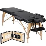 Yaheetech Multi-Functional Massage Bed Folding Beauty Bed Spa Salon Therapy Couch with Adjustable Wooden Legs 2 Sections Black