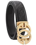 KLWINO Men's Personalized Embossed Leather Belt with Automatic Buckle Ratchet Dress Belt, Adjustable Length, Black Gold, 20-44W