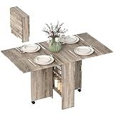 HOMCOM Folding Dining Table, Drop Leaf Table with 2-Tier Shelves, Rolling Casters, for Small Spaces, Kitchen, Grey