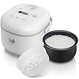 Bear 6 Multifunctional 4 Cups(Uncooked) Rice Cooker with Steamer for 1-4 People, Perfect for White/Brown Rice, Porridge, and Soup, White Rice Cooker