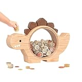 Wooden Dinosaur Piggy Bank for Kids Boys, Cute Wood Dino Money Bank for Toddlers, Creative Saving animal Coin Jar, Personalized Present for Child Birthday & Home Decor