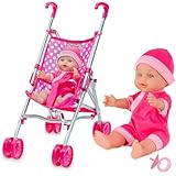 Molly Dolly My First Doll and Pram Set - Dolls Pushchair For Girls - Toy Pram With Baby Doll - Foldable Buggy Stroller