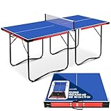 SereneLife Table Tennis Table, Ping Pong Table w/Net, Foldable and Portable Ping Pong Set for Indoor Outdoor Use, Easy Assemble, Midsize, Blue