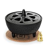 Anbar Lotus Flower Incense Burner, Cast Iron Bowl and Lid for Sticks, Cones, Wax Melts, Charcoal and Resin, Traditional Oriental Zen Home Decor, Supports Aromatherapy and Mindfulness