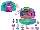 Polly Pocket Dolls and Playset, Peacock Garden Compact, Travel Toy with 2 Micro Dolls and Pets, Animal Accessories