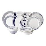 Royal Doulton - Pacific Blue Collection - Porcelain Tableware Set of 16 - Dinner Plates, Salad Plates, Pasta Bowls, Cereal Bowls