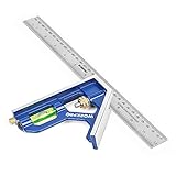 WORKPRO 12Inch/300mm Combination Square, Stainless Steel and Zinc Construction, 32cm Length, Blue and Clear Color, 0-300mm Graduation Range, Measuring Tool for Engineer Carpenter