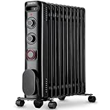NETTA Oil Filled Radiator 2500W Portable Electric Heater with Thermostat & 24 Hour Timer 2 Power Settings Home Office Energy Efficiency – 11 Fin, Black