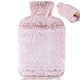 BOLEi Hot Water Bottle with Luxury Cosy Faux Fur Cover,2L Leakproof Large Hot Water Bag for Neck,Shoulder,Hand Feet Warmer,Gifts for Women,Men(Pink)