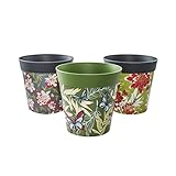 Hum Flowerpots, 15cm Set of 3, Various Patterns Colours and Sizes, Indoor/Outdoor Plastic Plant Pots, Green, Grey