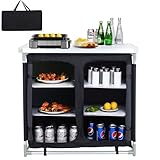 Warmiehomy Folding Camping Storage Cupboard Portable Camping Kitchen Unit with Aluminium Frame, 1 double cupboard, Black, 100×50×80cm