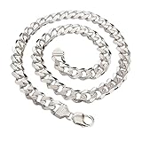 Treasure Bay Men's Silver Chain - 11.5mm Italian Curb Chain Heavy 925 Silver Cuban Chain for Men, Biker Chain (52)