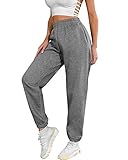 heekpek Womens Casual Oversized Jogging Sports Joggers Trousers with Pockets Tracksuit Bottoms Jogger Pants Ladies, Dark Grey, Size S