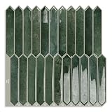 Green Long Hexagon Tile Peel and Stick Backsplash, 10 Sheets Self-Adhesive Wall Tiles Stick on Back Splash for Kitchen, Bathroom, Fireplace,RV(12"×12")