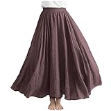 Zeiayuas Cotton Linen Skirt for Women UK A Line Maxi Skirts Elegant Casual High Waist Skirts Office Work Swing Skirts Solid Basic Skirts Long Length Party Skirts Going Out Strappy Skirts Ladies Brown