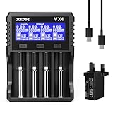 XTAR VX4 Battery Charger, Capacity Tester, 3.6/3.7V Li-ion, 1.5V Li-ion, 1.2V Ni-MH, 3.2V LiFePO4 Compatible, LCD Screen, Over-discharge Protection