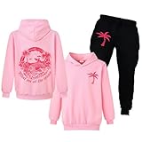 Xpialong Pink Girls Hoodie and Trousers 2 Pcs Cotton Tops Tracksuits for Unisex Kids (Pink,12 Years)