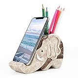 MOKANI Pen Pencil Holder with Cell Phone Stand, Multifunctional Elephant Shaped Desk Decor Organizer, Elephant Gifts for Women, Home Office Cute Desk Accessories