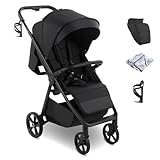 My Babiie MB170 Plus Pushchair – from Birth to 4 Years (22kg), 4-Wheel Suspension, Large Basket, XL Canopy, Foldable, Compact, Stroller with Footmuff, Cup Holder, Rain Cover – Black
