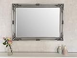 DOWNTON INTERIORS Large Antique Silver Rectangular Wall Mirror - Overall Size: 26 inches x 36 inches (65cm x 90cm)