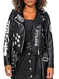 SS7 Womens Faux Leather Graffiti Biker Jacket Rocker Black