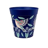 Hum Flowerpots, 22cm, Various Patterns Colours and Sizes, Indoor/Outdoor Plastic Plant Pot, Blue Hummingbird