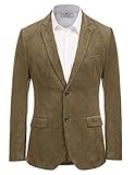 PJ PAUL JONES Paul Jones Men's Casual Corduroy Blazer Jacket Slim Fit Two-Button Sport Coat, Olive Brown, Medium