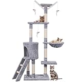 Cat Tree, 145cm Cat Scratching Post Multi-Level Stable Climbing Tower with Ladder, Indoor Pet Activity Furniture Play House for Kitty Kitten