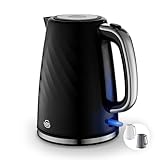 Swan SK14611BLK Windsor Rapid Boil Kettle with Removable Limescale Filter, Boil Dry Protection and Hidden Cord Storage, 1.7L, 3KW, Black