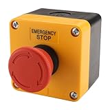 Baomain Red Sign Emergency Stop Switch Push Button, Weatherproof Push Button Switch with Box, 10A 660V 1NO 1NC